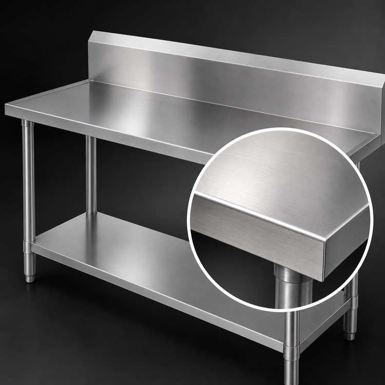 Product image #3 for Advance Tabco 72 x 36 Inch 14-Gauge 304 Stainless Steel Work Table with 10-Inch Backsplash and Undershelf