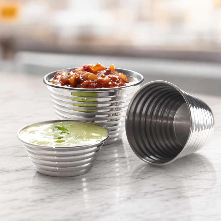 Product image #3 for American Metalcraft 4 oz Stainless Steel Ribbed Sauce Cup