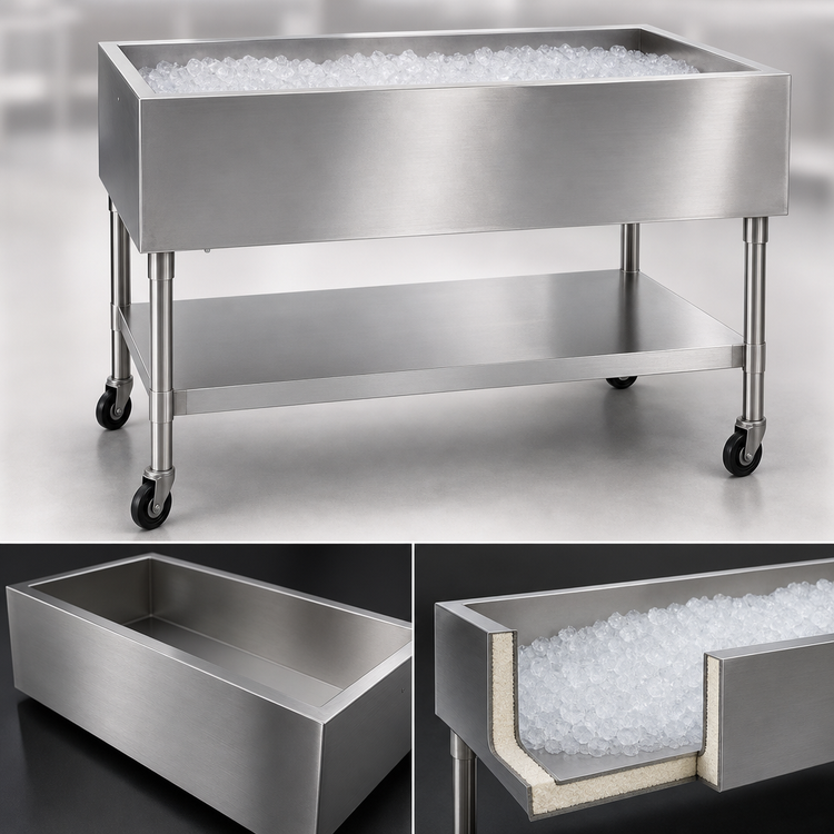 Product image #3 for Eagle Group Mobile Ice-Cooled Open Base Cold Pan Serving Counter, 66-Inch, 4-Pan, Stainless Steel
