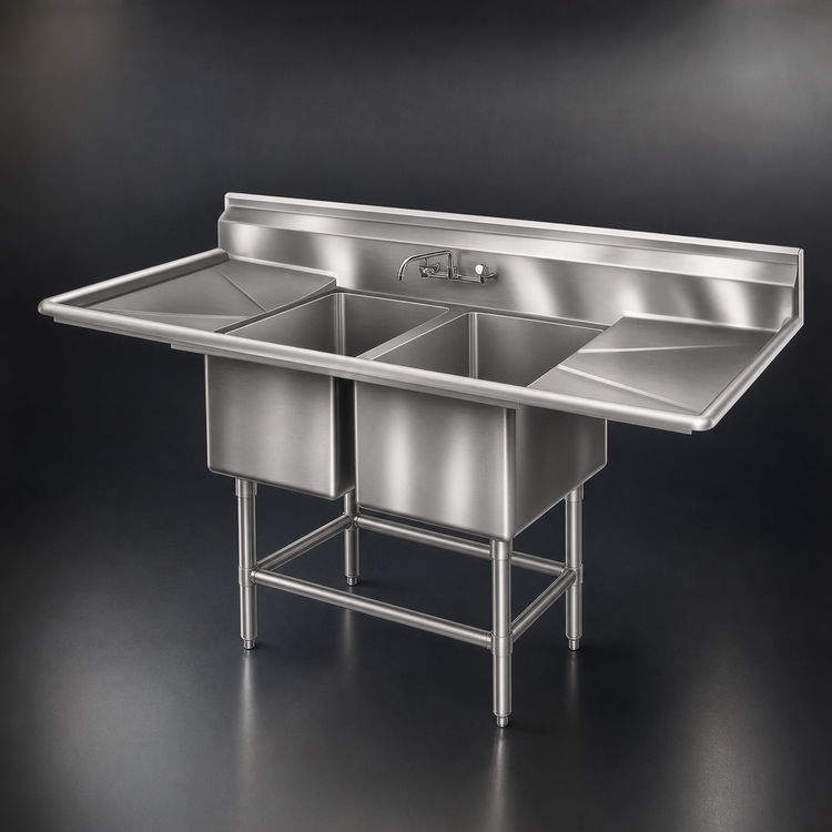 Product image #3 for Spec-Master FN Series Coved Corner Two-Compartment Sink with 24-Inch Left and Right Drainboards