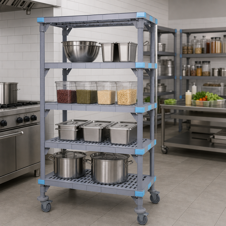 Product image #3 for Quantum Millenia Mobile Polymer Shelving Starter Unit with 4 Open Grid Shelves, 42 x 24 x 86 Inches