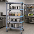Thumbnail image #3 for Quantum Millenia QPM244286VS-4 Mobile Polymer Shelving Starter Unit, 4 Open Grid Shelves, Gray, 42 x 24 x 86 Inches