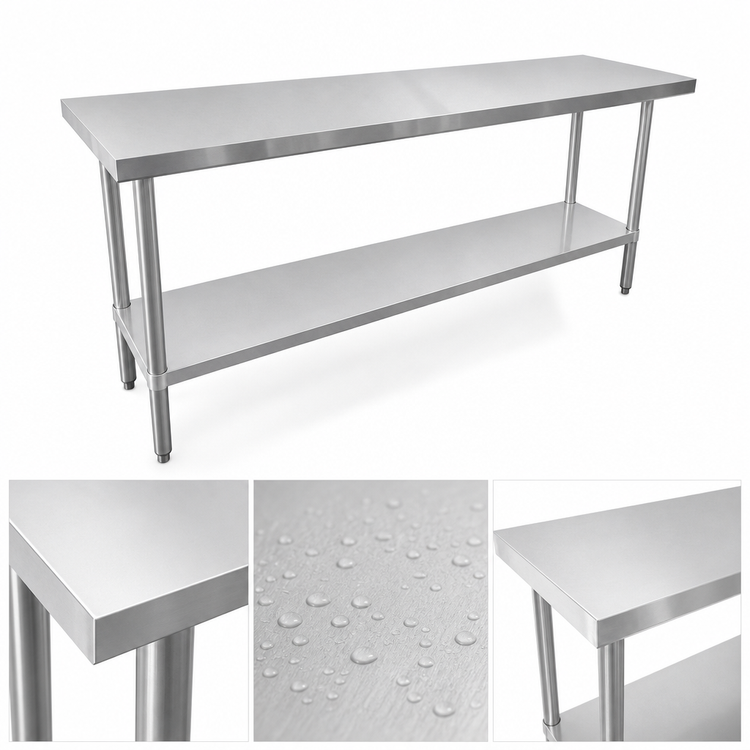 Product image #3 for Sapphire 72-Inch x 30-Inch 18/430 Stainless Steel Flat Top Work Table with Undershelf