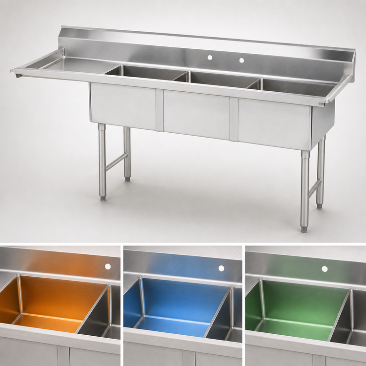 Product image #3 for Advance Tabco Special Value Series 3-Compartment Fabricated Sink with Left Drainboard, 68-1/2 Inch