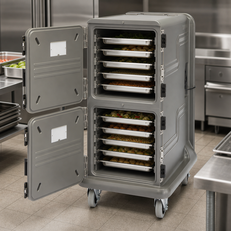 Product image #3 for Cambro Pro Cart Ultra Electric Front-Loading Cold Food Pan Carrier with 2 Cold Compartments and 16 GN 1/1 Pan Capacity