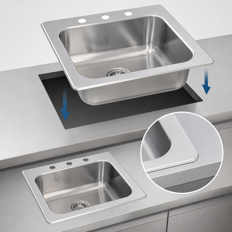 Product image #3 for Advance Tabco Smart Series 1-Compartment Drop-In Sink, 23 x 21 Inch, 12 Inch Deep Bowl