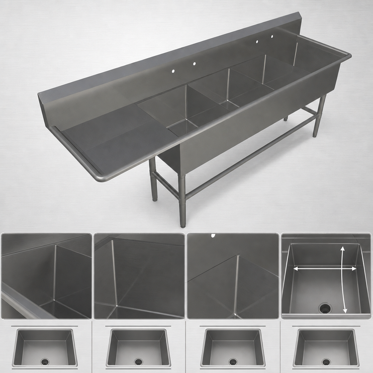Product image #3 for John Boos Pro-Bowl 4-Compartment Stainless Steel Sink with 36-Inch Left Drainboard, 14-Gauge