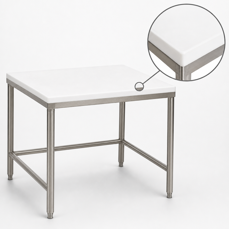 Product image #3 for Eagle Group 30-Inch Square White Poly Top Chopping Table with Stainless Steel Tubular Base