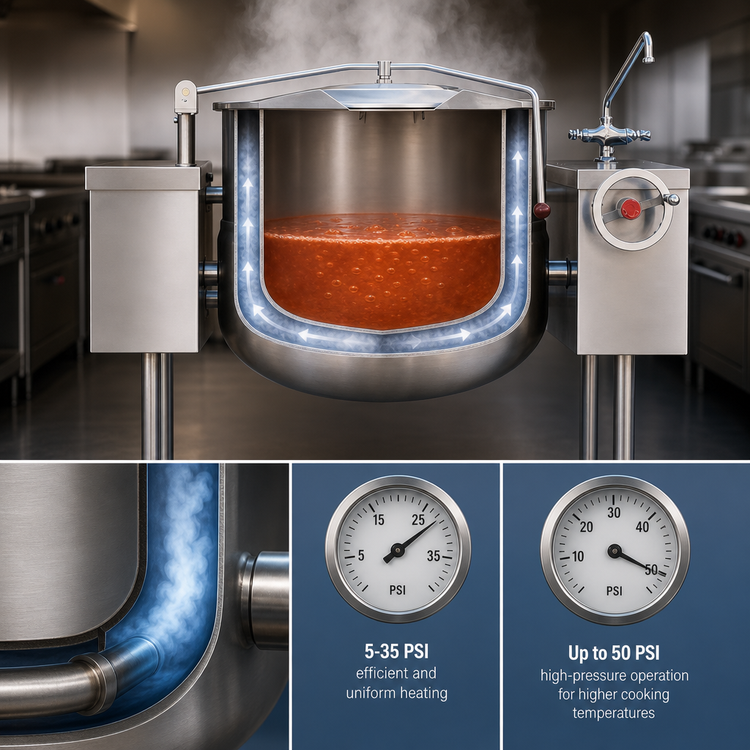 Product image #3 for Crown DLT-40TC 40 Gallon Direct Steam 2/3 Jacketed Tilting Kettle with Twin Console Base