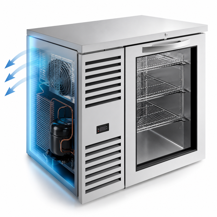 Product image #3 for True 36-Inch One-Section Refrigerated Back Bar Cooler with Side-Mounted Self-Contained Refrigeration and Glass Door