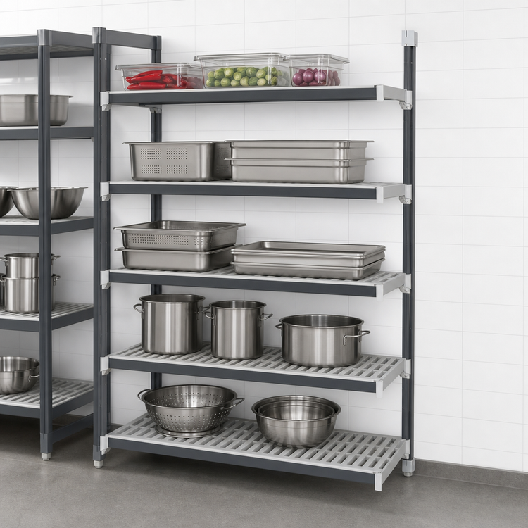 Product image #3 for Cambro Camshelving Elements XTRA 24" x 24" x 64" Stationary Add-On Vented Polymer Shelving Unit, 5-Tier, Speckled Gray