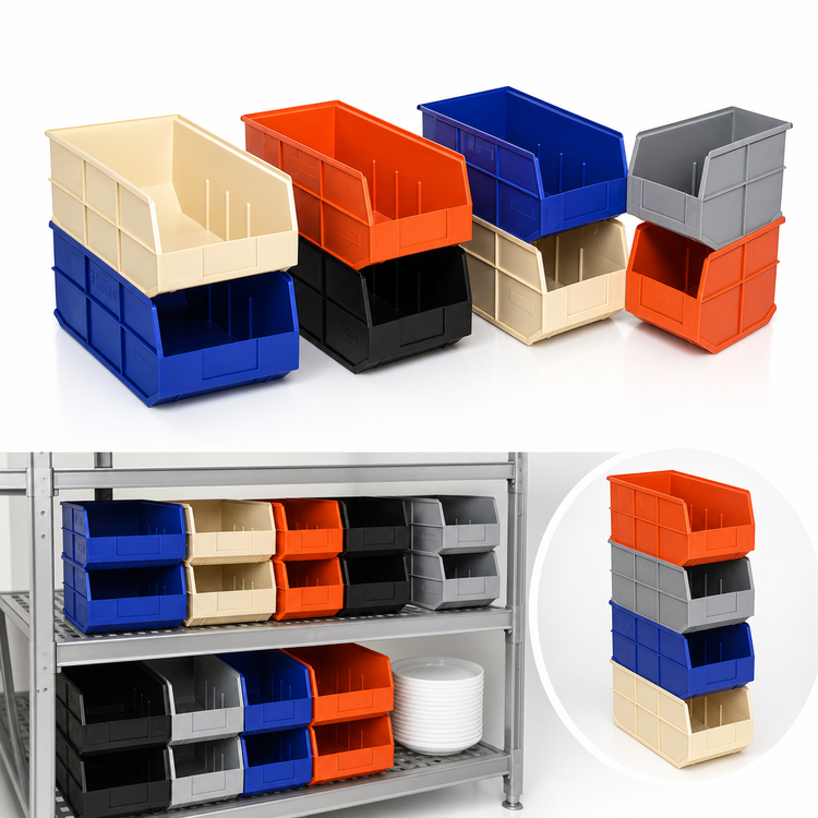 Product image #3 for Quantum Stackable Polypropylene Shelf Bin, 8-1/4"W x 20-1/2"L x 7"H