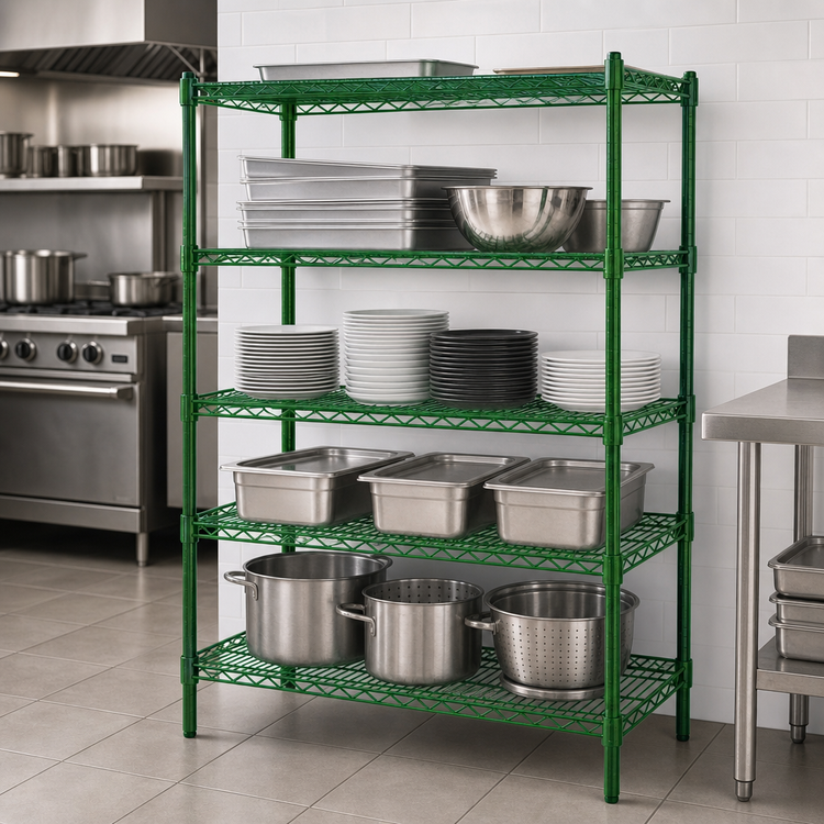 Product image #3 for Heavy Duty 4-Tier Stationary Green Epoxy Wire Shelving Unit, 54 x 21 x 74 Inches