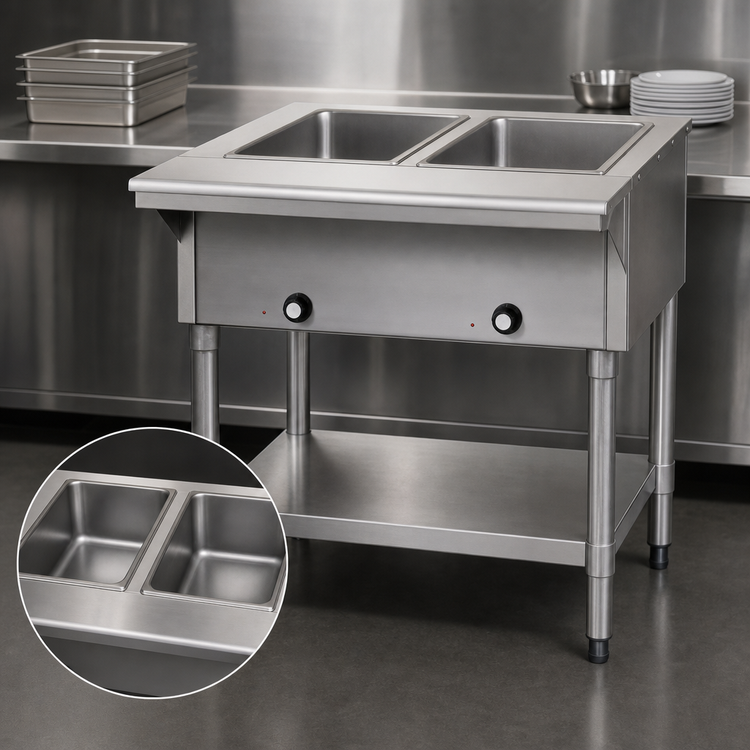 Product image #3 for Eagle Group SDHT2-240-3 33-Inch Electric Open-Base Hot Food Table, 2 Dry Wells, Stainless Steel, 240V Three-Phase