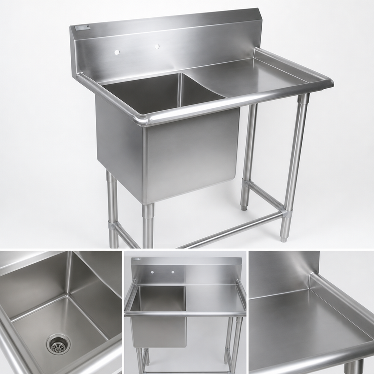Product image #3 for John Boos Pro-Bowl 1-Compartment Stainless Steel Sink with Right Drainboard and 10 Inch Backsplash