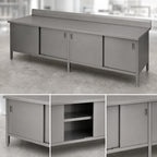 Thumbnail image #3 for John Boos EBSS6R5-2484 Enclosed Stainless Steel Work Table with Sliding Doors, 84"W x 24"D, 16-Gauge Top, 5" Backsplash