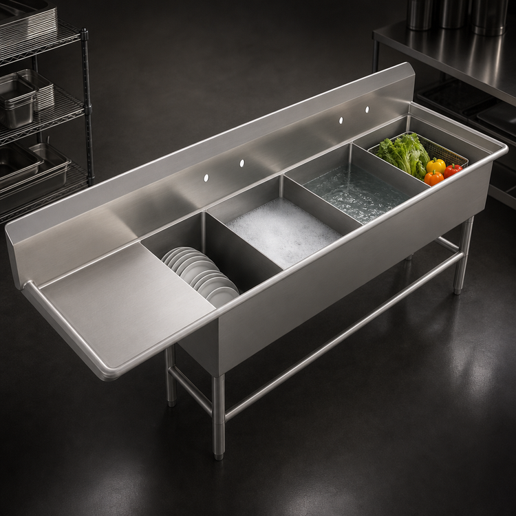 Product image #3 for John Boos Pro-Bowl 4-Compartment Sink with 30-Inch Left Drainboard, 18 x 24 x 14-Inch Bowls, Stainless Steel