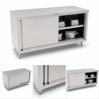 Thumbnail image #3 for John Boos 4CS6-3684 84 x 36 Inch Enclosed Stainless Steel Work Table with Sliding Doors, 16-Gauge 300 Series Flat Top