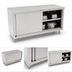 Thumbnail image #3 for John Boos 84 x 36 Inch Enclosed Cabinet Base Work Table with Sliding Doors, 16-Gauge 300 Series Stainless Steel Top