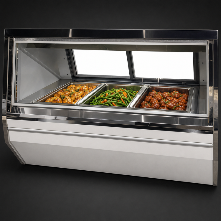 Product image #3 for Howard-McCray 48-Inch Hot Food Case, 3-Well Full-Service Display, Wet or Dry, Black Exterior, Stainless Steel Interior