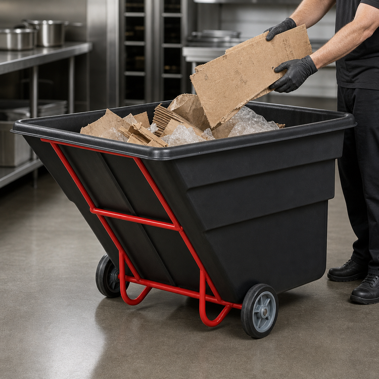 Product image #3 for Rubbermaid Commercial Products 1-1/2 Cubic Yard Black Mobile Open-Top Tilt Truck Trash Cart