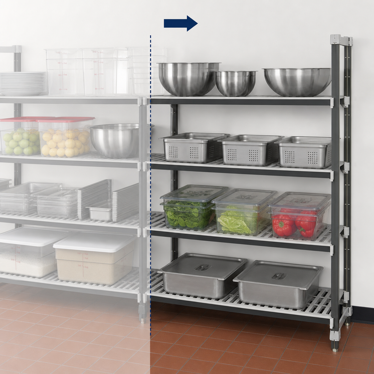Product image #3 for Cambro Camshelving Elements XTRA 4-Tier Stationary Add-On Louvered Polymer Shelving Unit, 24-Inch Deep x 54-Inch Long x 72-Inch High