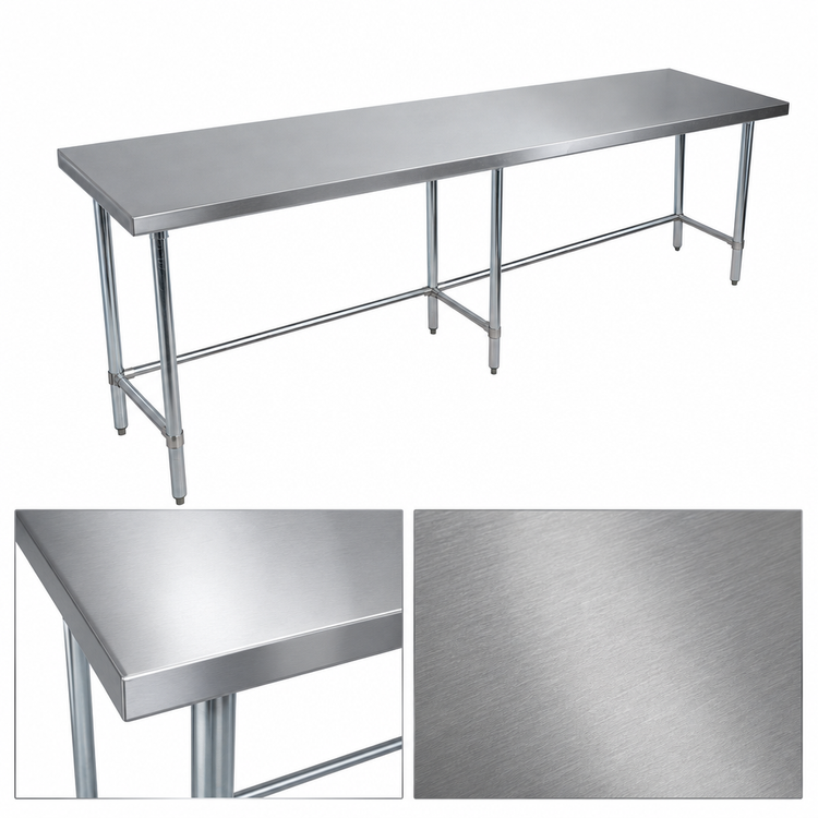 Product image #3 for BK Resources VTTOB-8424 Open Base Flat Top Stainless Steel Work Table with Galvanized Legs, 84 x 24 Inches