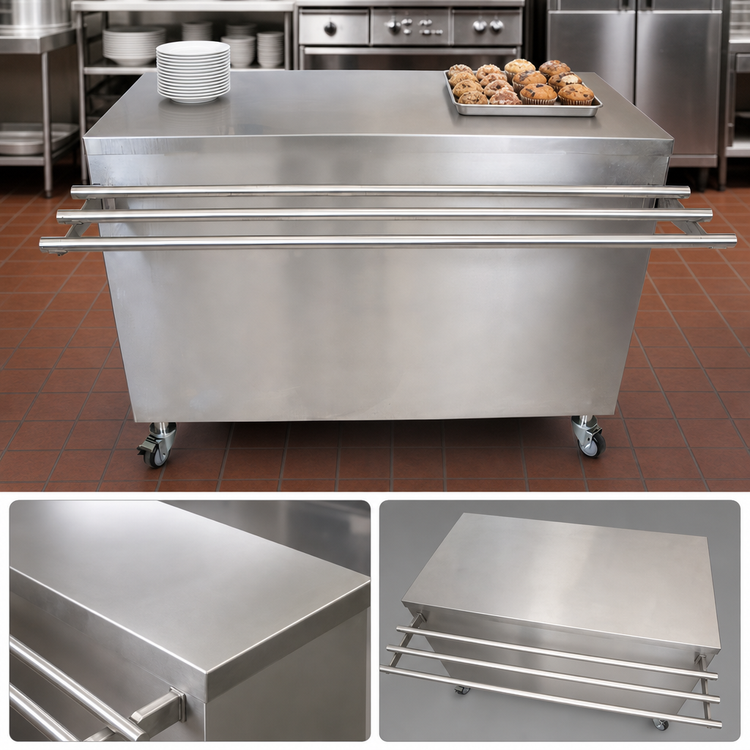 Product image #3 for BK Resources 60-Inch Stainless Steel Serving Counter with Hinged Door, Lock, and Drop Shelf