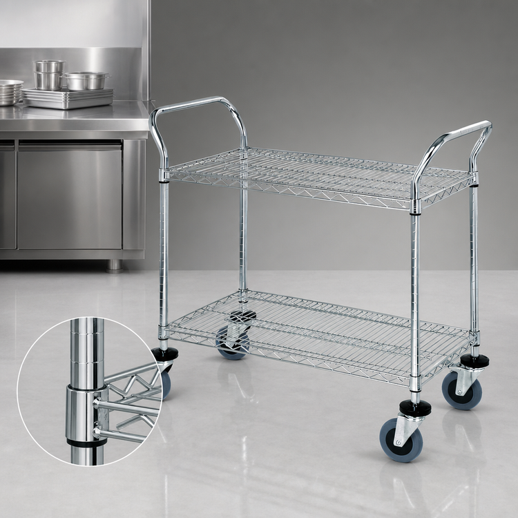 Product image #3 for Quantum Conductive Two-Shelf Utility Cart, 36 x 24 x 37-1/2 Inches, Chrome Plated
