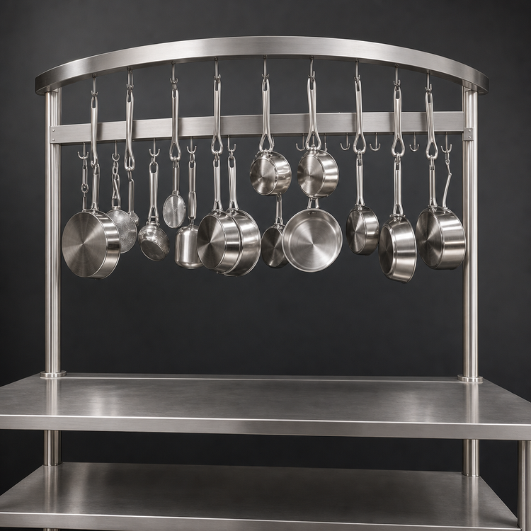Product image #3 for Advance Tabco SWT-72 72-Inch Table-Mounted Semi-Circular Stainless Steel Pot Rack with 18 Hooks