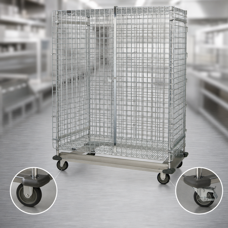 Product image #3 for Quantum Mobile Dolly Base Security Cage with Doors and Panel Set, 48 Inches Wide x 24 Inches Deep x 70 Inches High, Chrome Plated