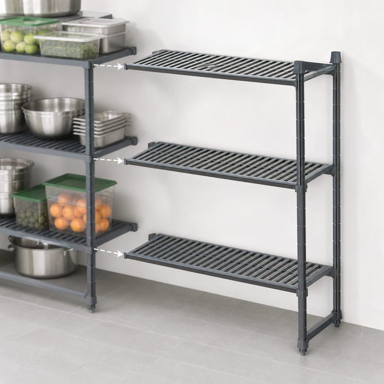 Product image #3 for Cambro Camshelving Basics Plus 4-Tier Vented Add-On Polymer Shelving Unit, 21 x 30 x 64 Inches, Brushed Graphite