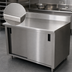 Thumbnail image #3 for Advance Tabco CK-SS-308M Enclosed Work Table with Cabinet Base, Mid-Shelf, Sliding Doors, and 5-Inch Backsplash