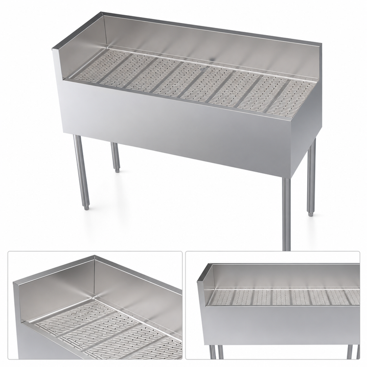 Product image #3 for Krowne Royal Series Stainless Steel Free Standing Underbar Corner Drainboard with Left End Return, 48 x 19 x 36-1/2 Inches