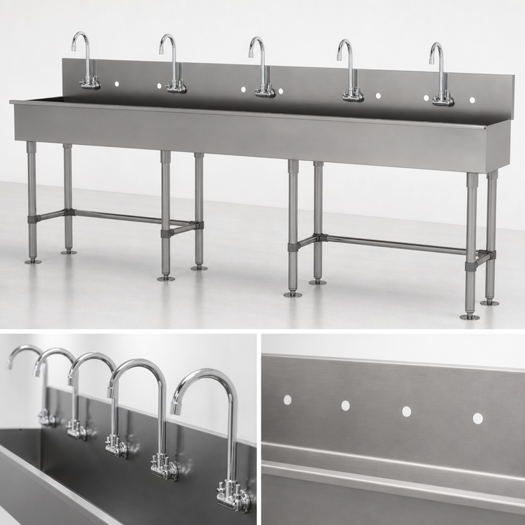 Product image #3 for Advance Tabco 100-Inch Wide Freestanding Multiwash Hand Wash Sink with 5 Faucets