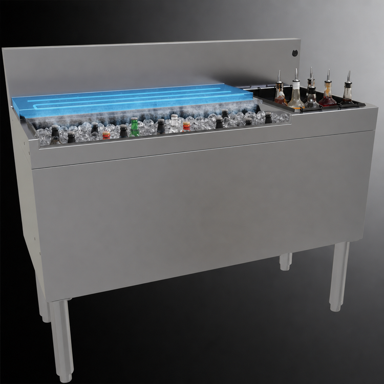 Product image #3 for Glastender Extra Deep 42-Inch Underbar Ice Bin/Cocktail Unit with 10-Circuit Cold Plate and Bottle Well Storage