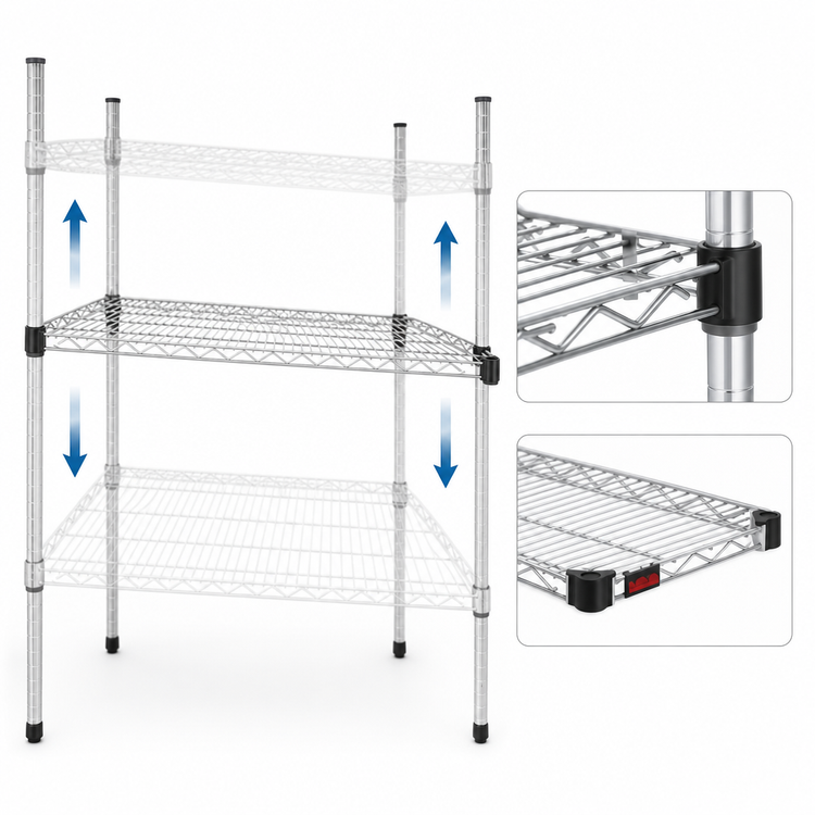 Product image #3 for EAGLEbrite Quad-Adjust 60 Inch x 24 Inch Commercial Wire Shelf, Zinc Finish, 600 lb Capacity