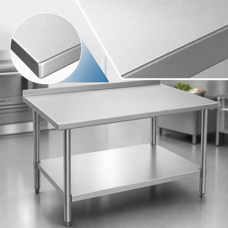 Product image #3 for Stallion 60 Inch x 24 Inch 16-Gauge Stainless Steel Work Table with 1-1/2 Inch Rear Riser and Adjustable Undershelf
