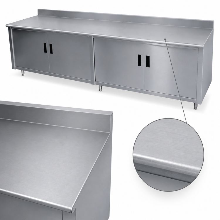 Product image #3 for Advance Tabco Special Value Series Economy Enclosed Work Table, 84 x 24 Inches, Cabinet Base, 16-Gauge 304 Stainless Steel Top, 5-Inch Backsplash