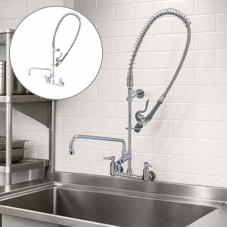 Product image #3 for T&S Brass EasyInstall 8-Inch Wall Mount Add-On Faucet Pre-Rinse Unit with 14-Inch Swing Nozzle