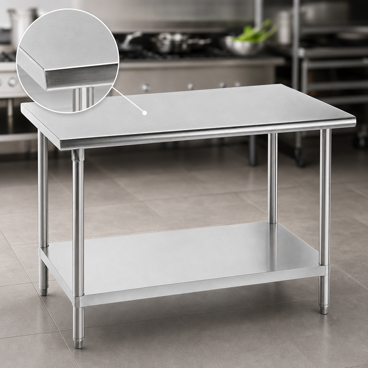 Product image #3 for Advance Tabco 72-Inch x 24-Inch 304 Stainless Steel Flat Top Work Table with Adjustable Undershelf