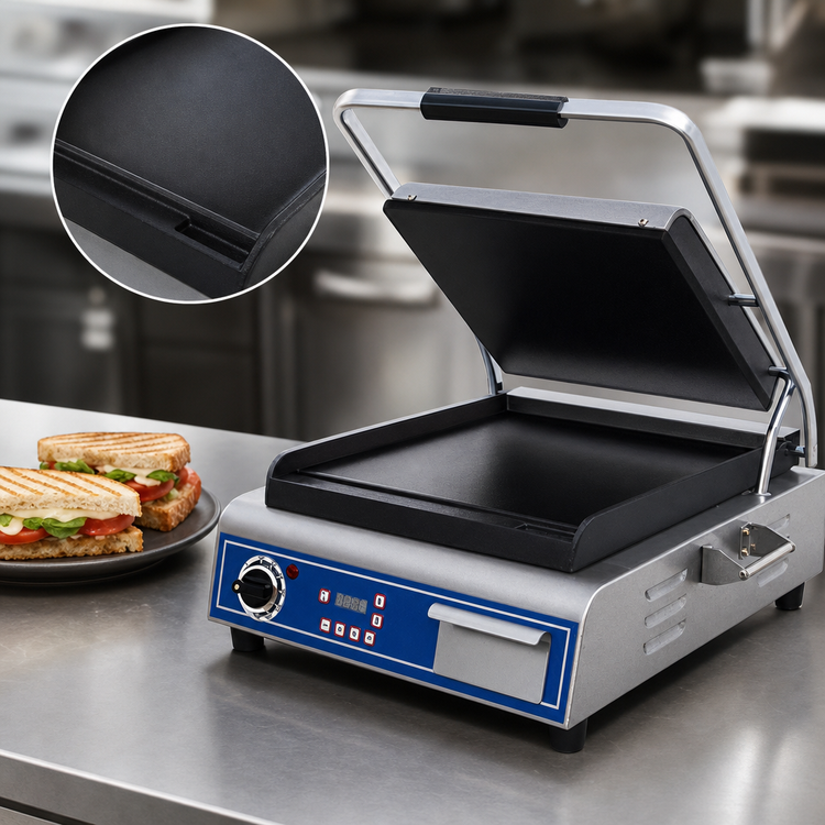 Product image #3 for Globe Deluxe 14-Inch Electric Single Countertop Sandwich/Panini Grill with Smooth Cast Iron Plates