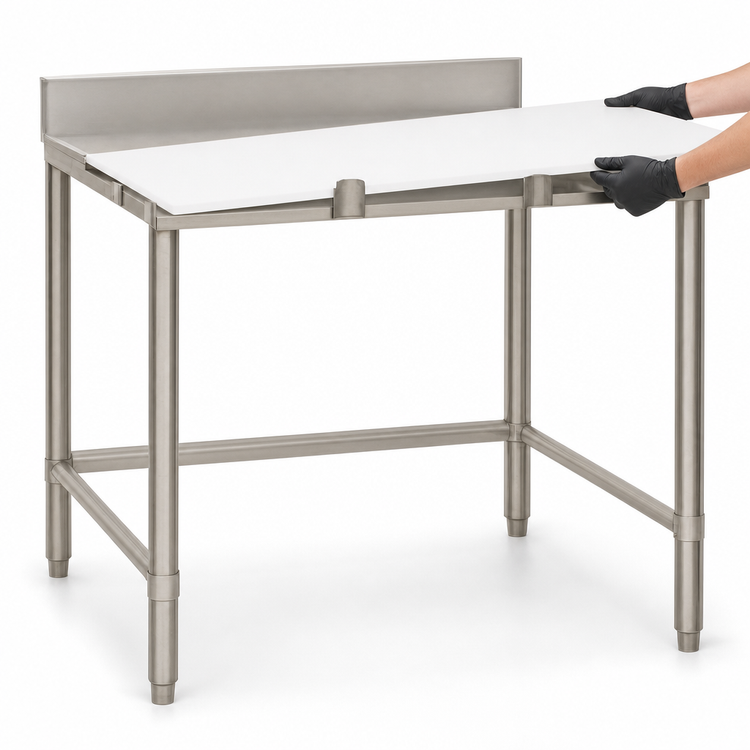 Product image #3 for Eagle Group Stainless Steel Trimming Table with Removable Poly Top and Deck, 96-Inch x 36-Inch