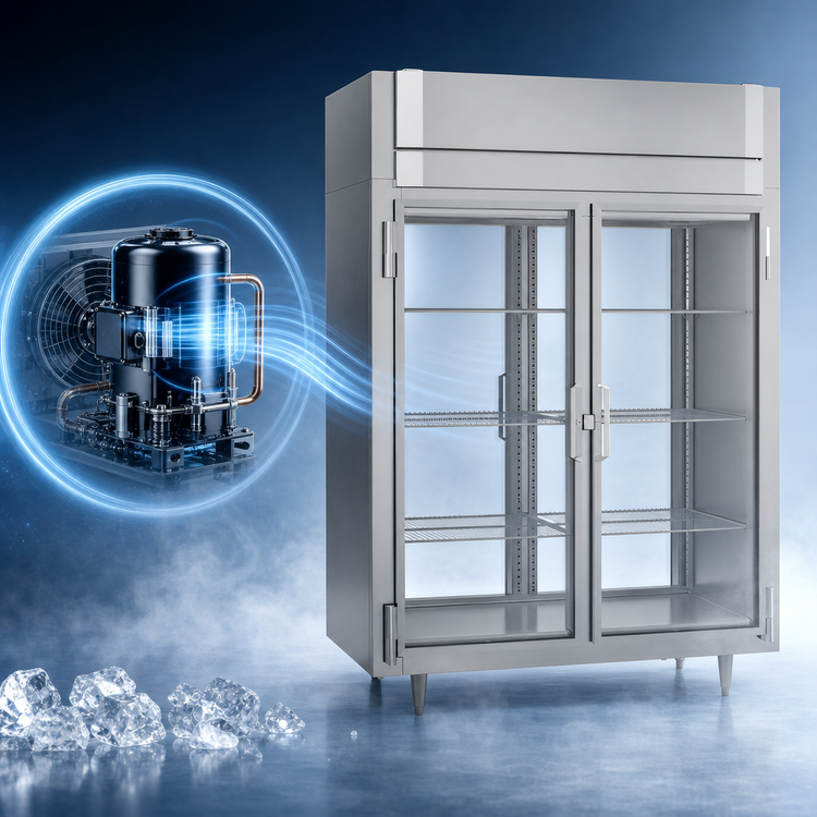 Product image #4 for Victory UltraSpec Extra Wide Pass-Thru Two-Section Glass Door Freezer, Self-Contained, Standard Depth, 52.97 Cu. Ft.