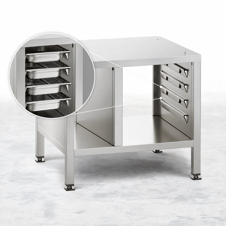 Product image #3 for RATIONAL Stand II Stationary Combi-Duo XS Oven Stand with 4 Support Rail Sets and Storage Compartment