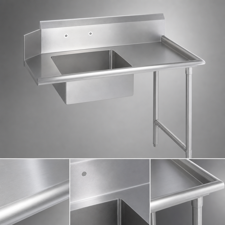 Product image #3 for John Boos Pro-Bowl 36-Inch Straight Soiled Dish Table with Right-to-Left Operation and 20-Inch Pre-Rinse Sink Bowl