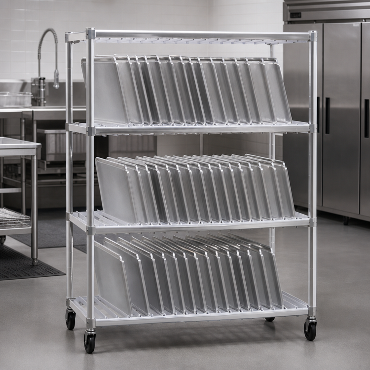 Product image #3 for New Age 3-Tier Mobile Aluminum Tray-Drying Rack, 60-Tray Capacity