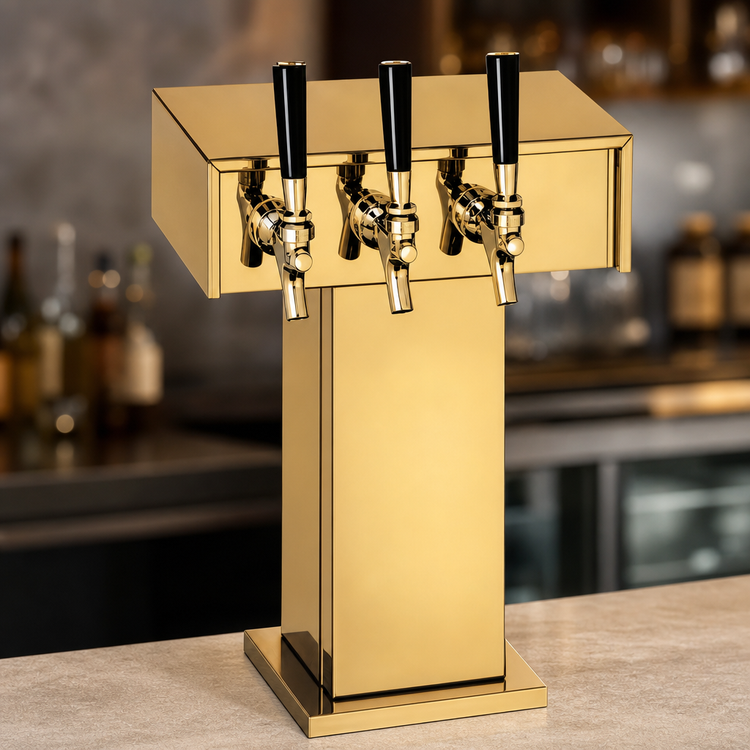 Product image #3 for Perlick Century Standard Base 3-Faucet Tee Draft Beer Tower, Countertop, Glycol-Cooled, Tarnish-Free Brass Finish