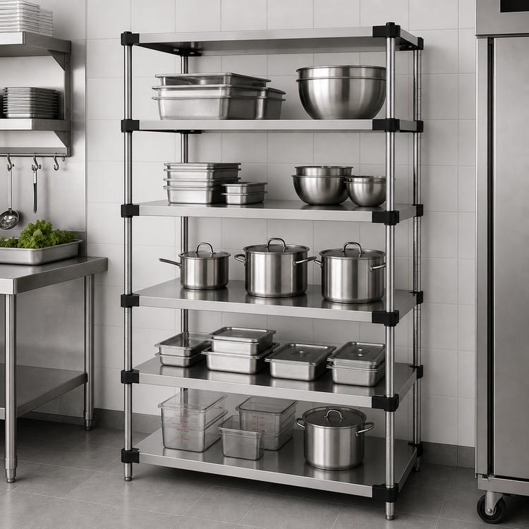 Product image #3 for Quantum Solid Stainless Steel Shelving Starter Kit, 54 in. W x 14 in. D x 86 in. H, 5 Solid Shelves