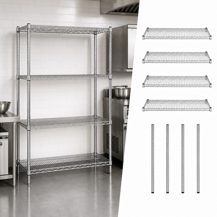 Product image #3 for Quantum 4-Shelf 304 Stainless Steel Stationary Wire Shelving Starter Kit, 42 Inch W x 14 Inch D x 63 Inch H